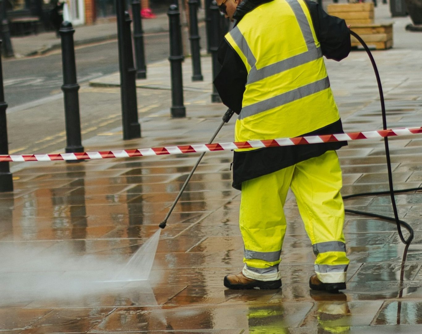 Professional pressure washing of a commercial sidewalk near me